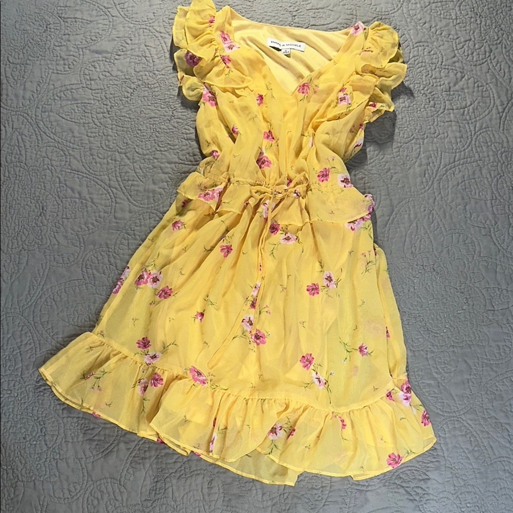 Emma & Michele Yellow Pink Sundress with Flutter Sleeves